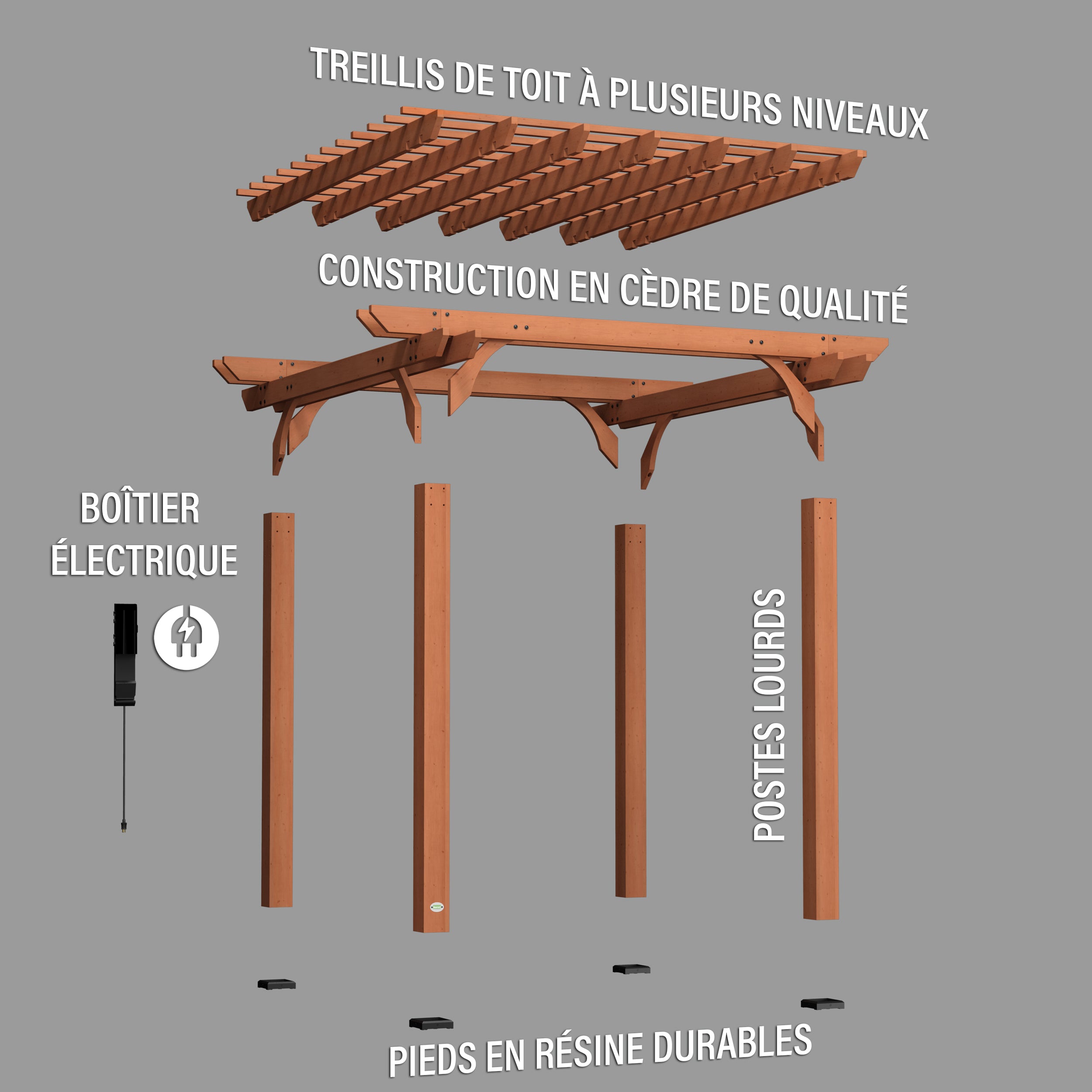10x10 Pergola French Exploded View