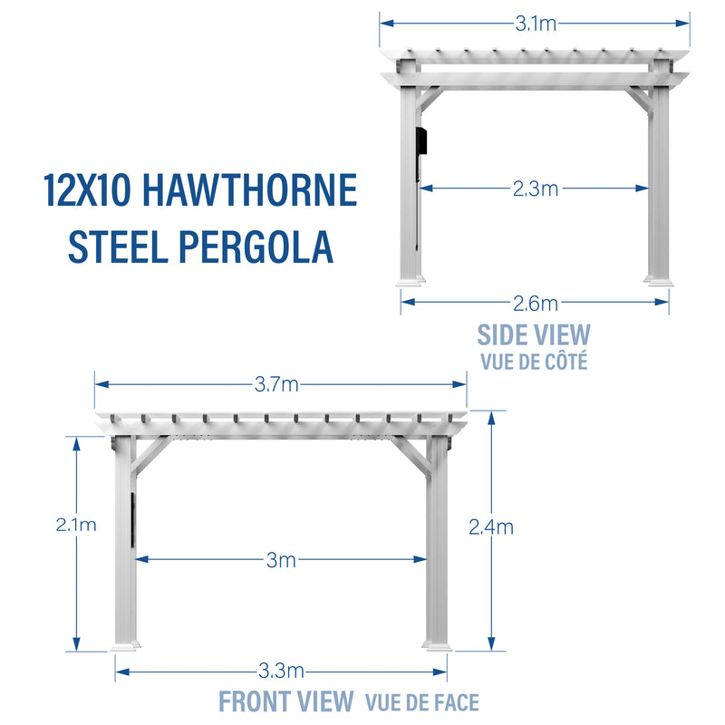 Hawthorne 12ft x 10ft Traditional Steel Pergola With Sail Shade Soft Canopy specifications