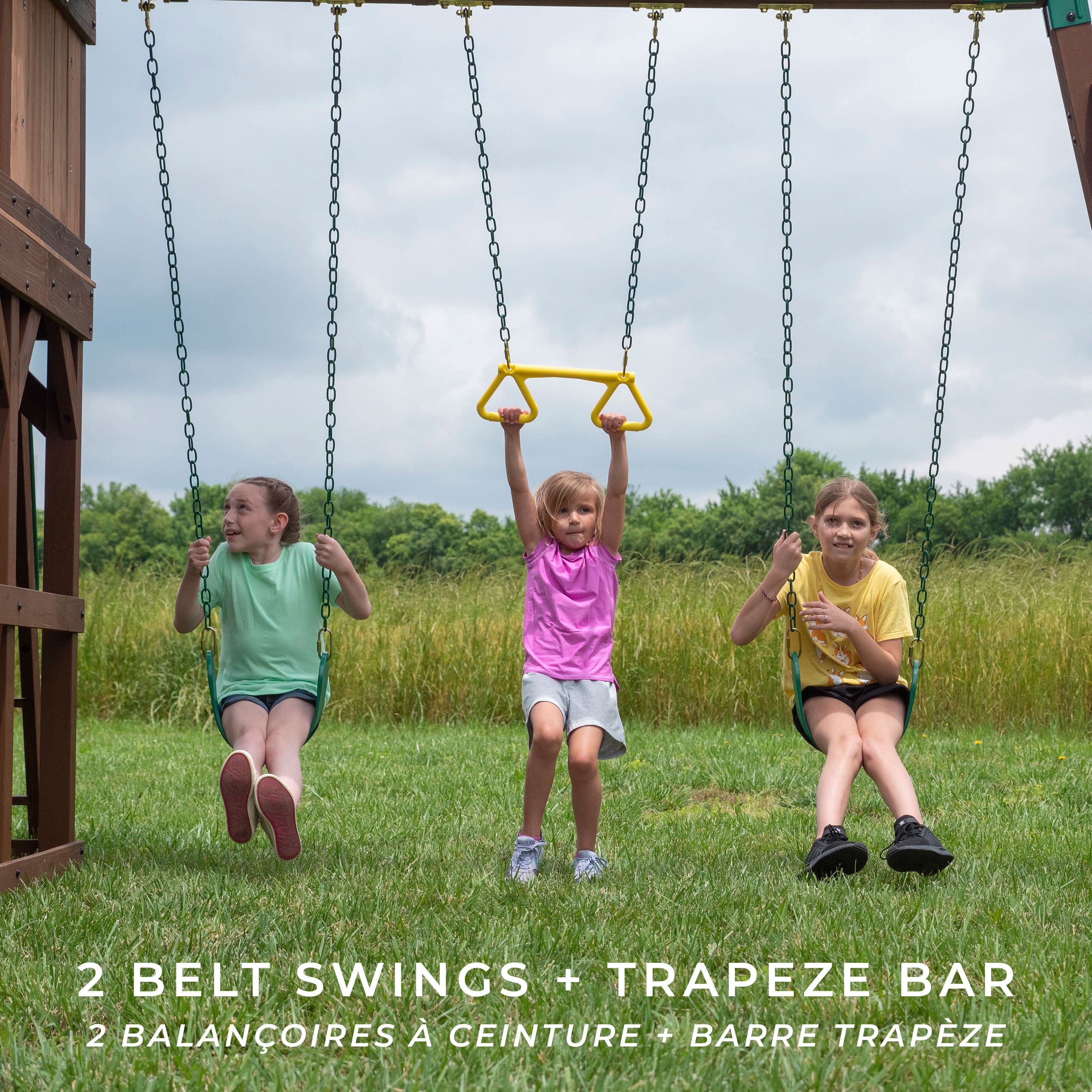 Skyfort III Swing Beam with trapeze bar and two swings