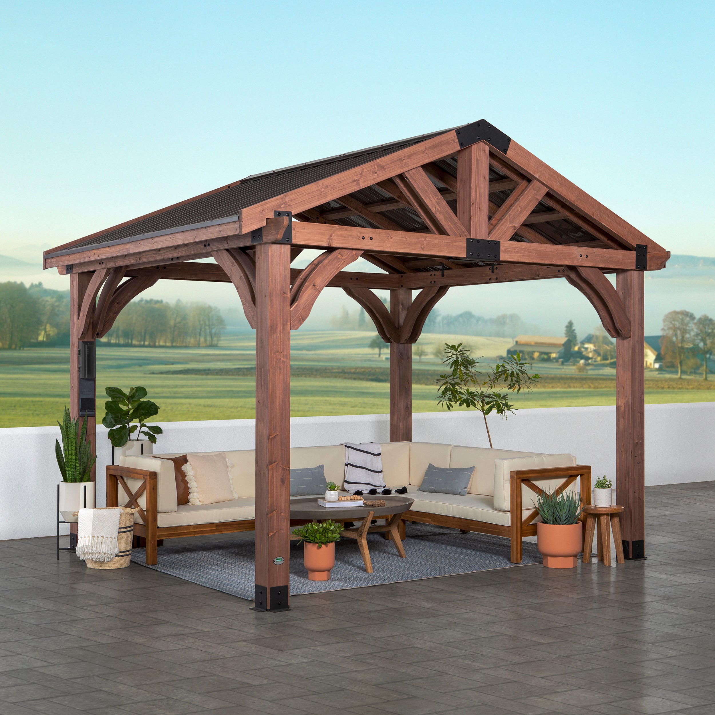 3.7m X 3m Arlington Gazebo With Electric dark brown