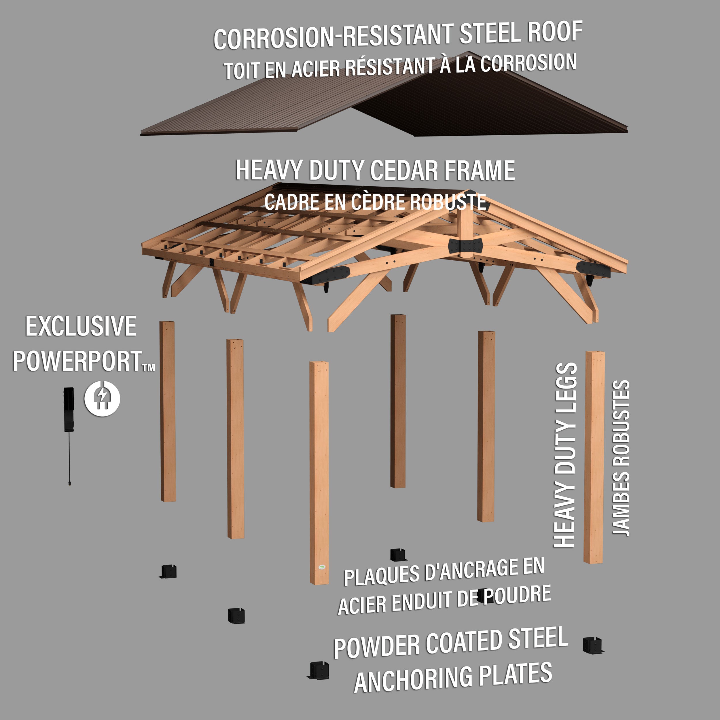 6.1m X 3.7m Norwood Carport/Gazebo Exploded View