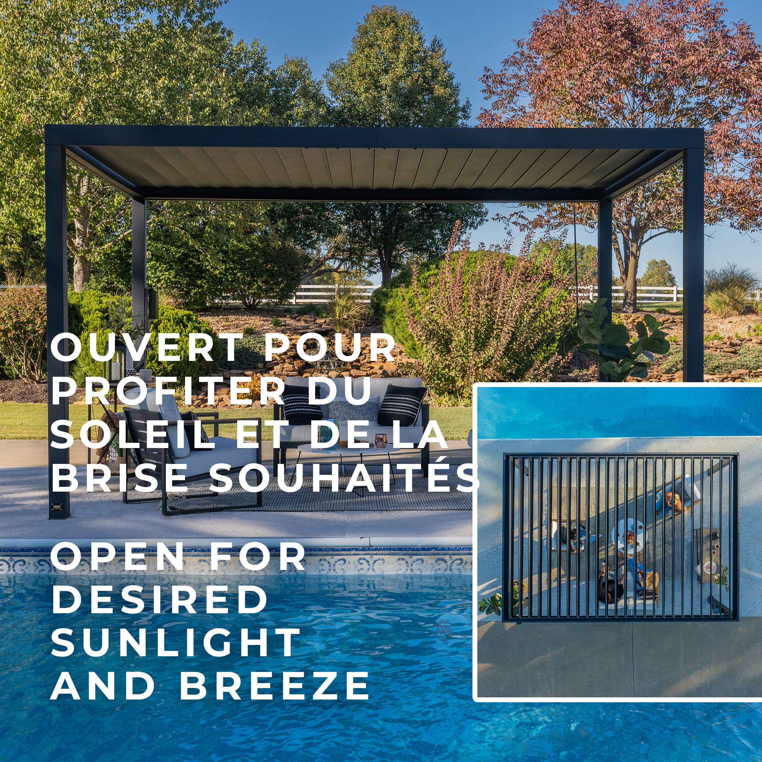 4.3m x 3m Sarasota Louvered Pergola open for desired sunlight