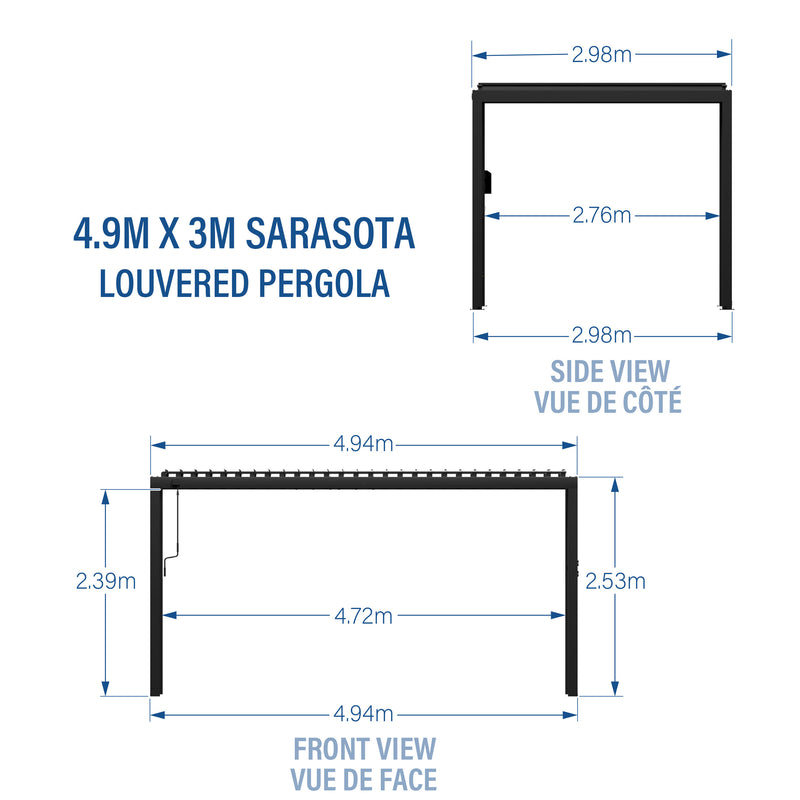 Sarasota 16ft x 10ft Steel Louvered Pergola specifications