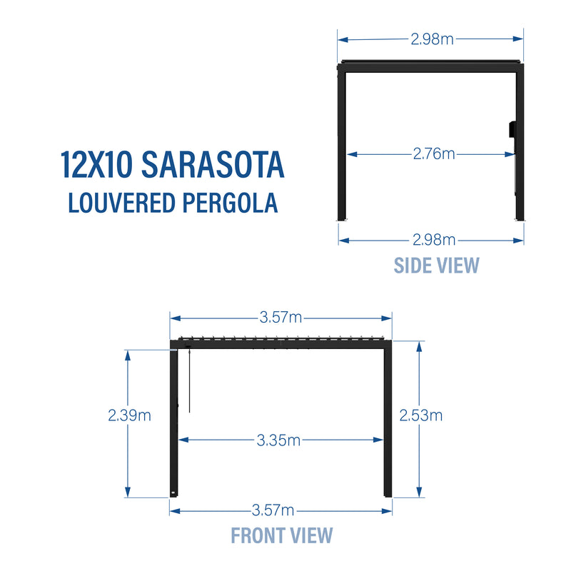 Sarasota 12ft x 10ft Steel Louvered Pergola specifications