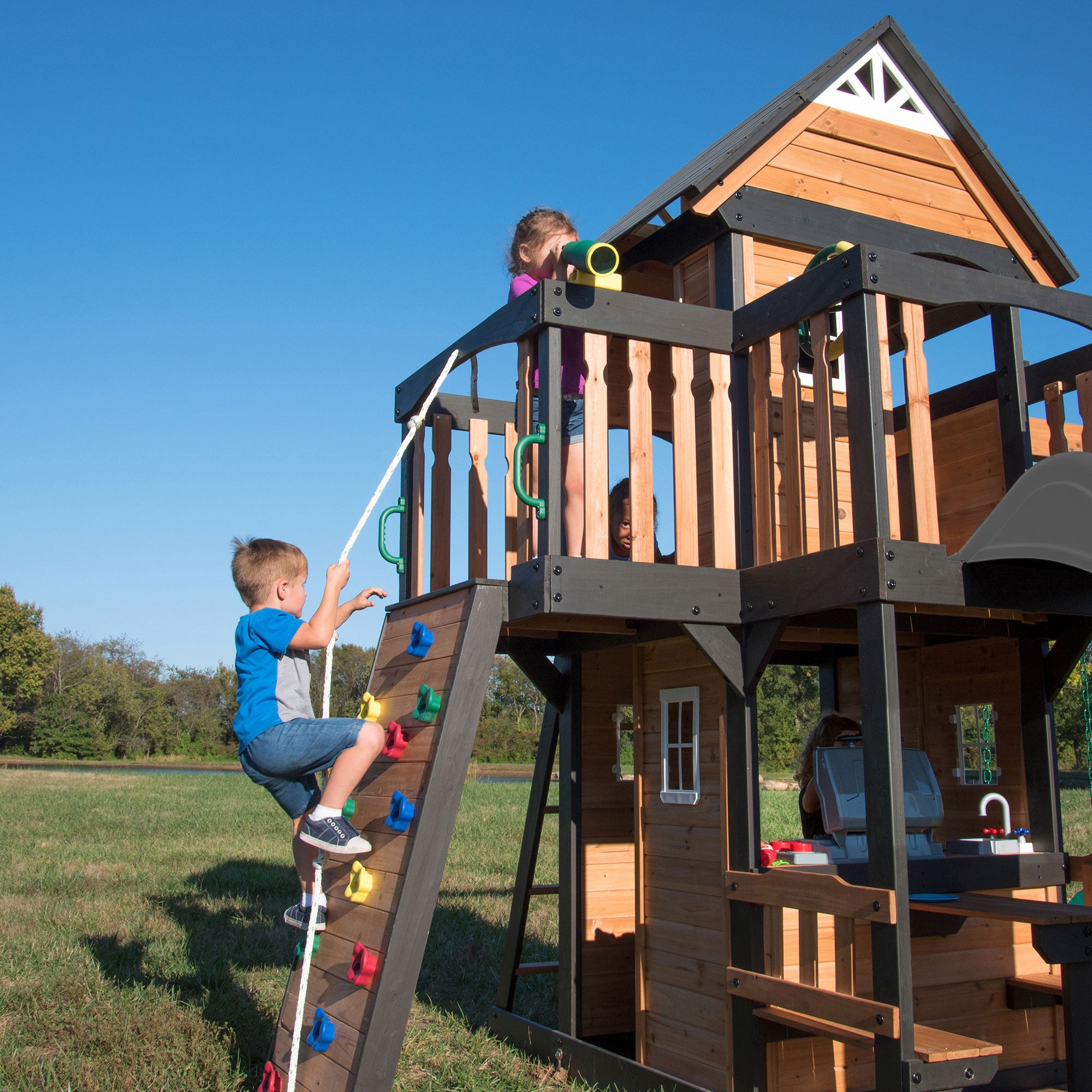 Canyon Creek Swing Set with Gray Wave Slide
