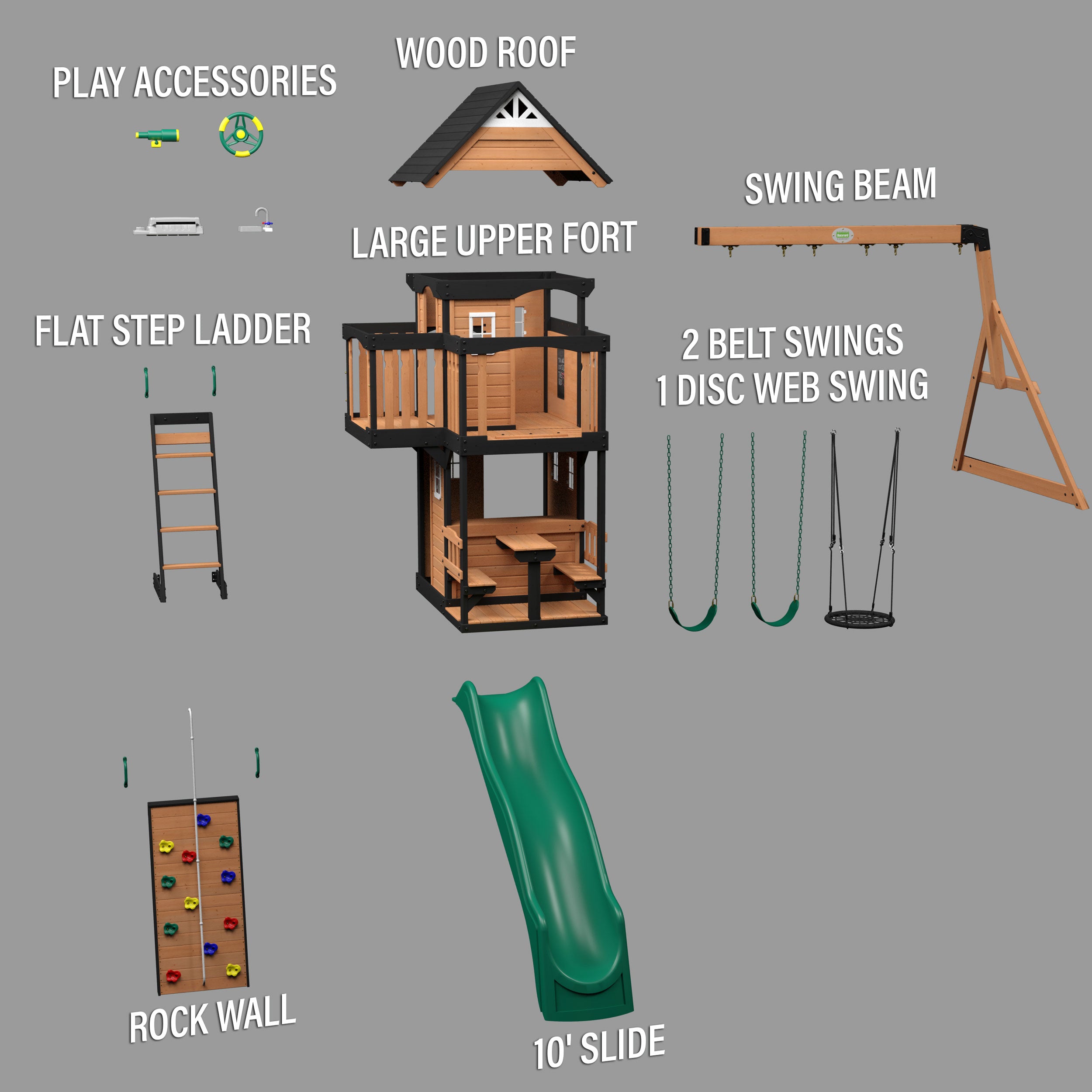 Canyon Creek Swing Set with Green Wave Slide
