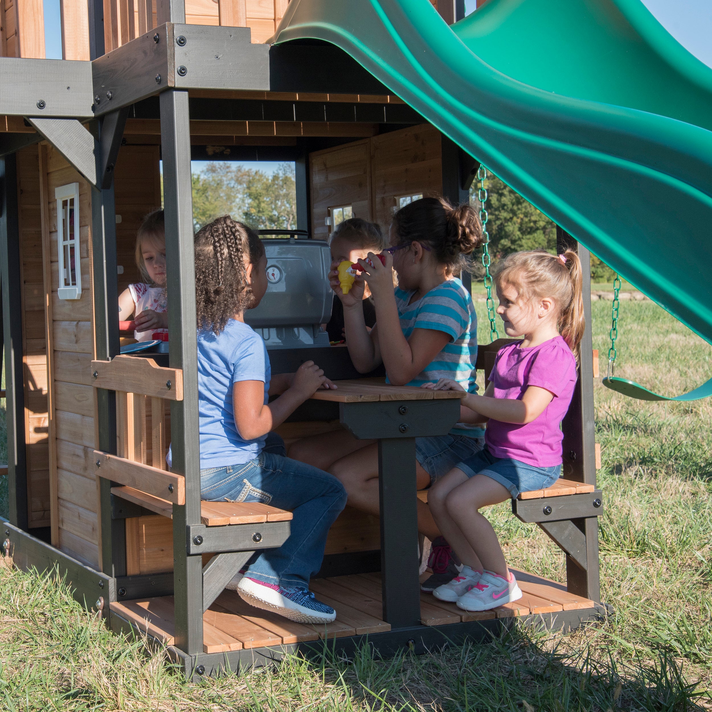 Canyon Creek Swing Set with Green Wave Slide