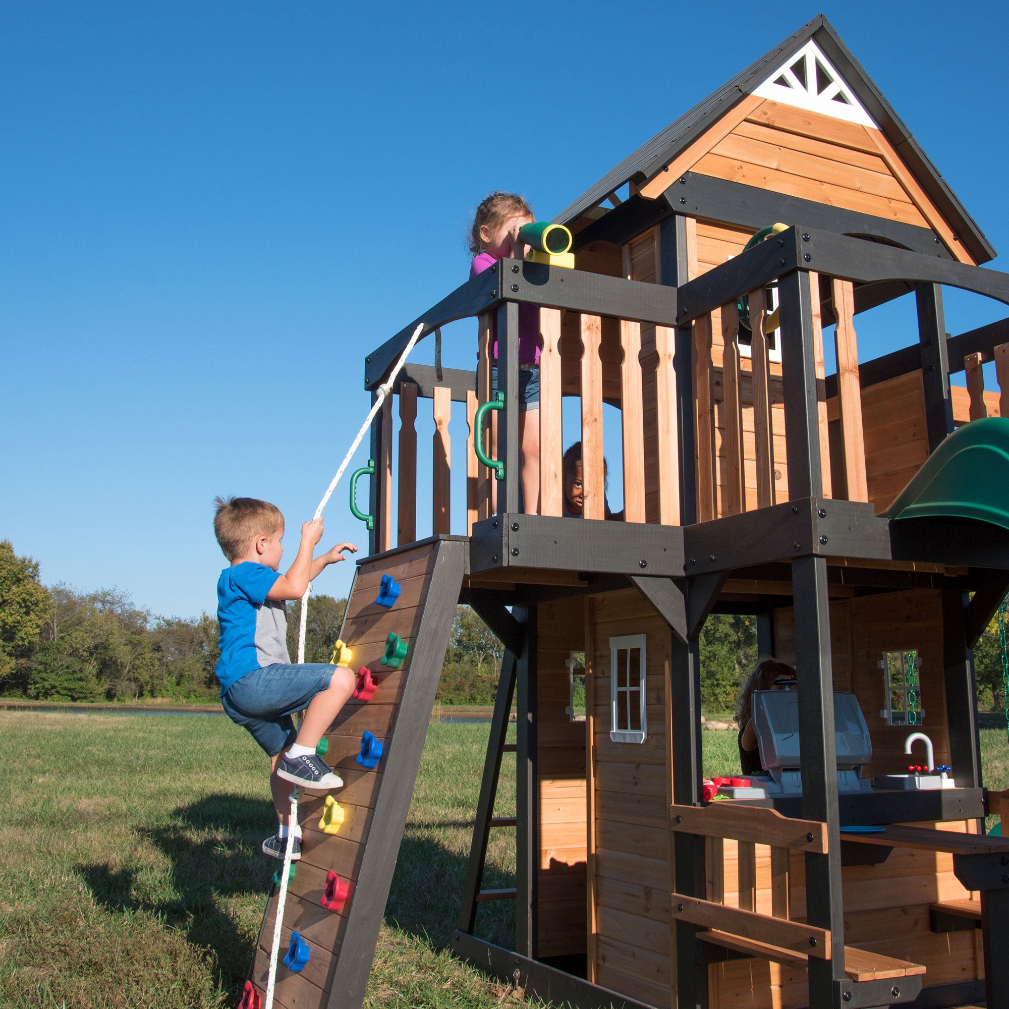 Canyon Creek Swing Set with Green Wave Slide