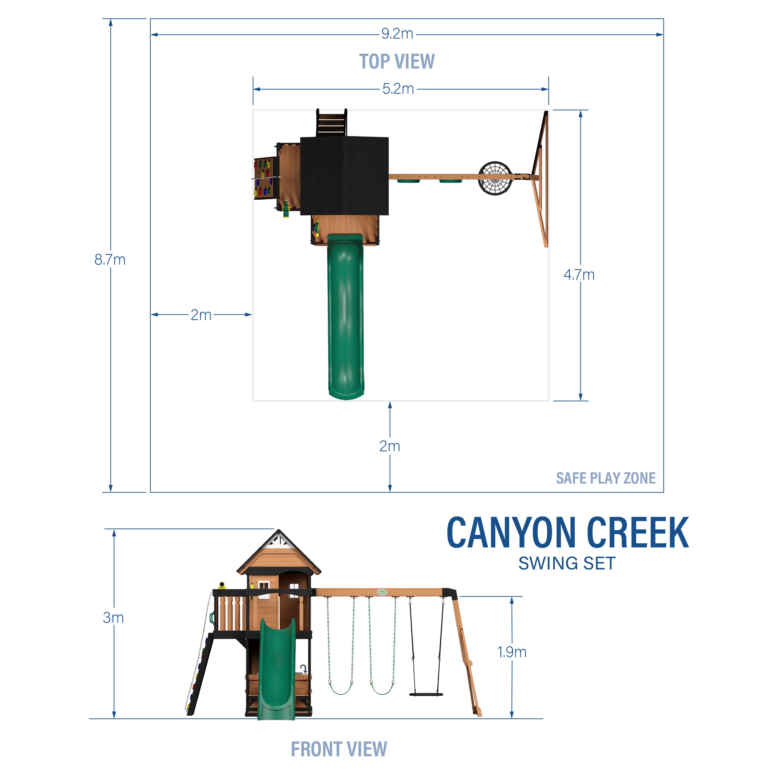 Canyon Creek Swing Set with Green Wave Slide