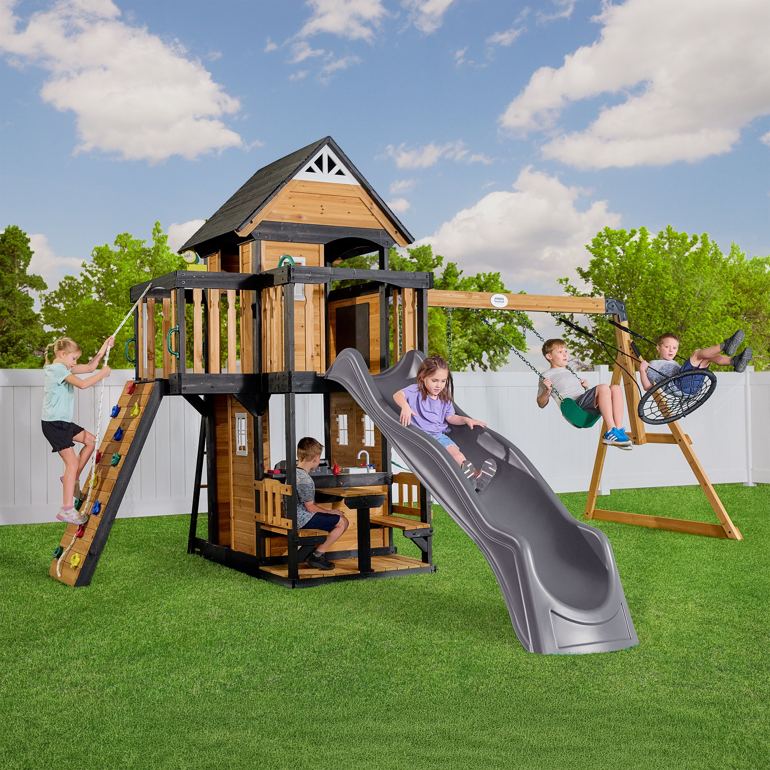 Canyon Creek Swing Set with Gray Wave Slide