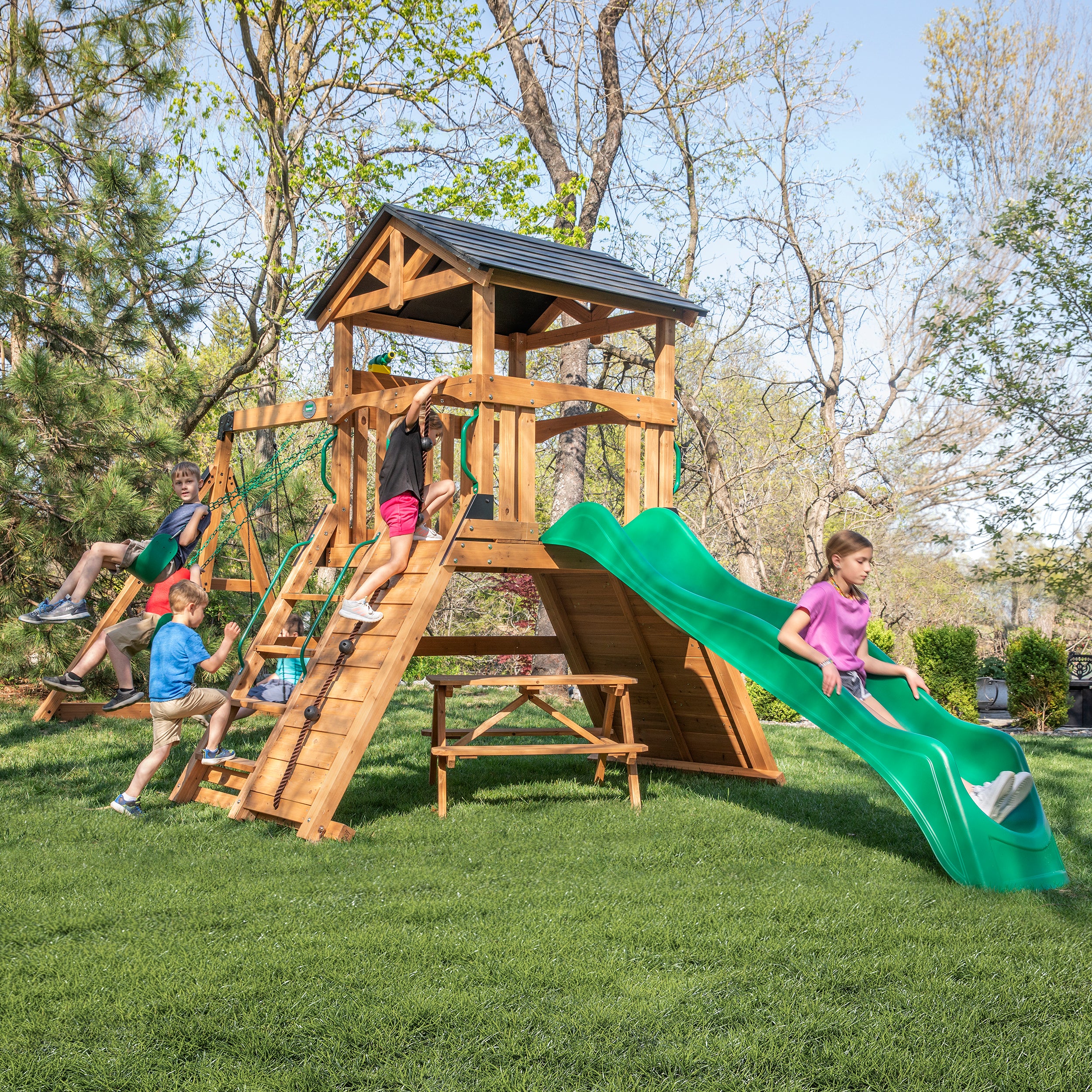 Endeavor II Swing Set With Green Wave Slide