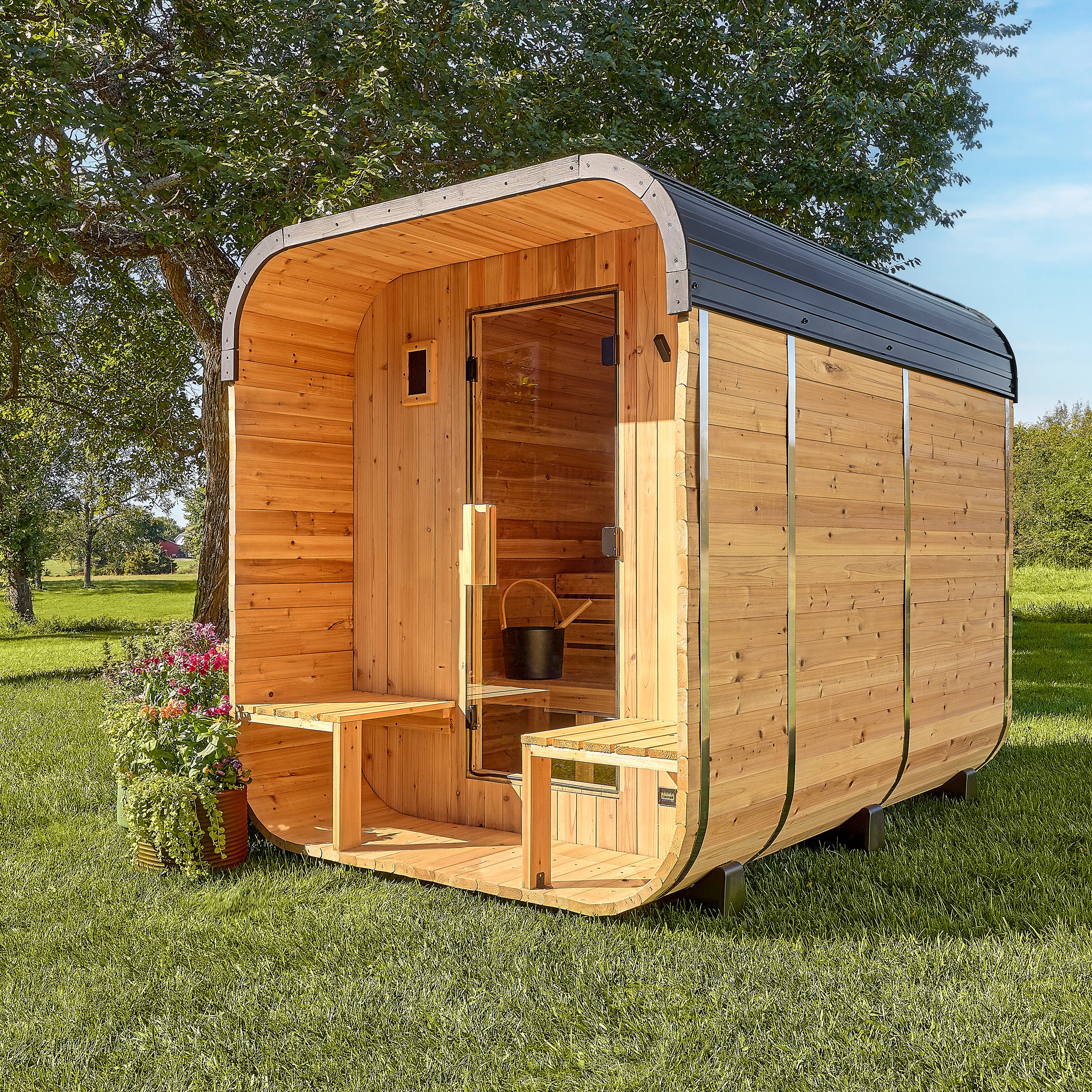 Lennon Outdoor Cube Sauna with Porch – 4-6 Person