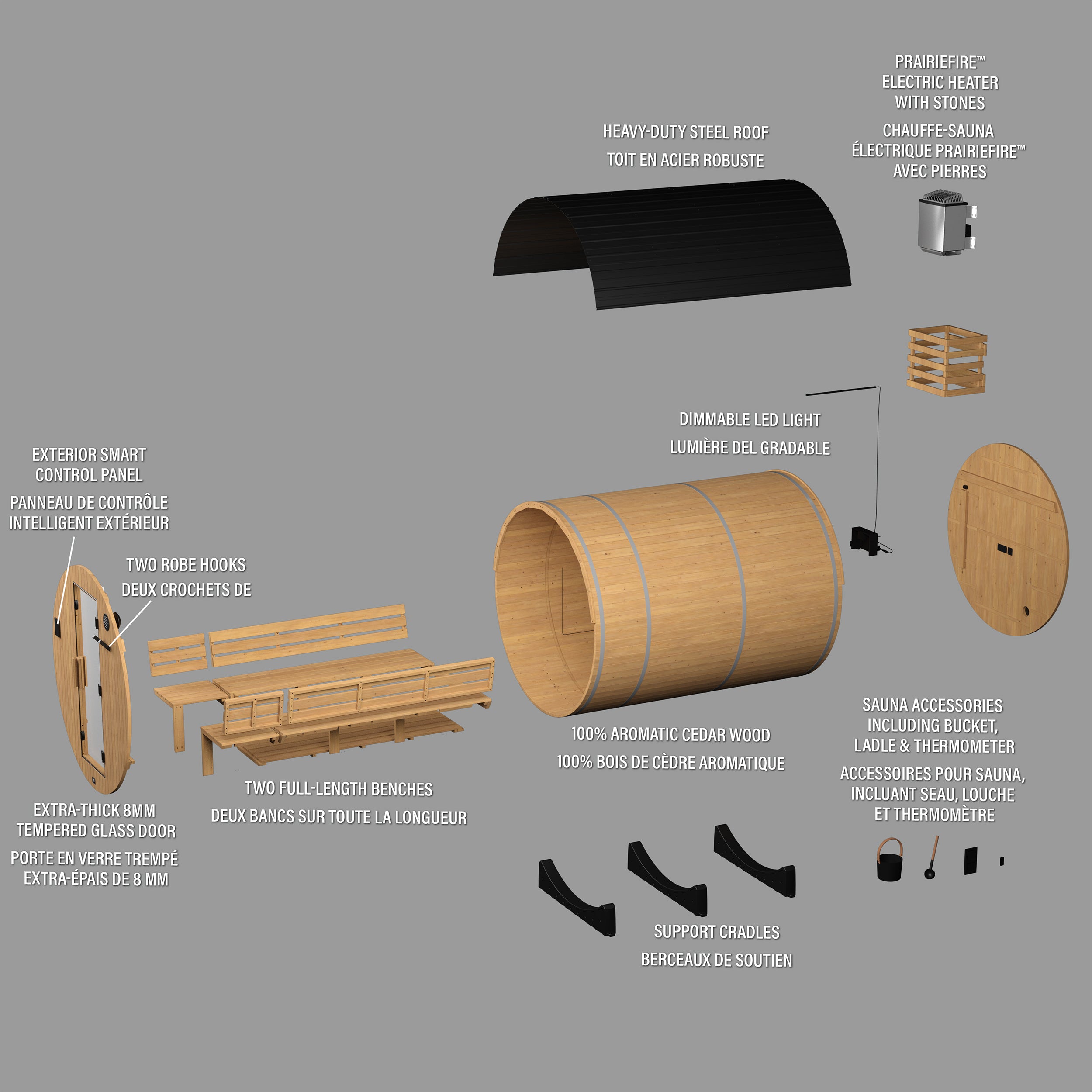 Paxton Outdoor Barrel Sauna with Porch – 4-6 Person