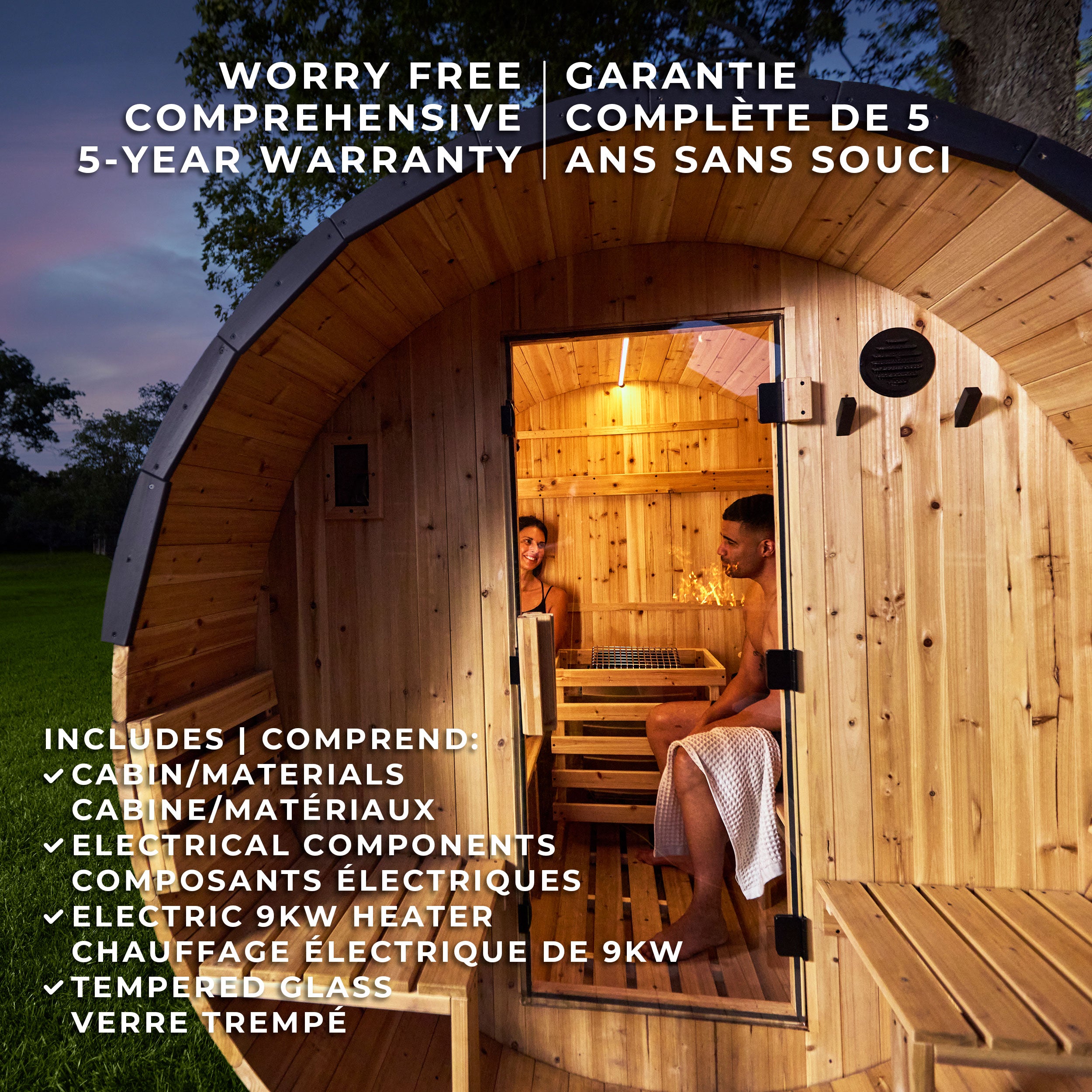 Paxton Outdoor Barrel Sauna with Porch – 2-4 Person