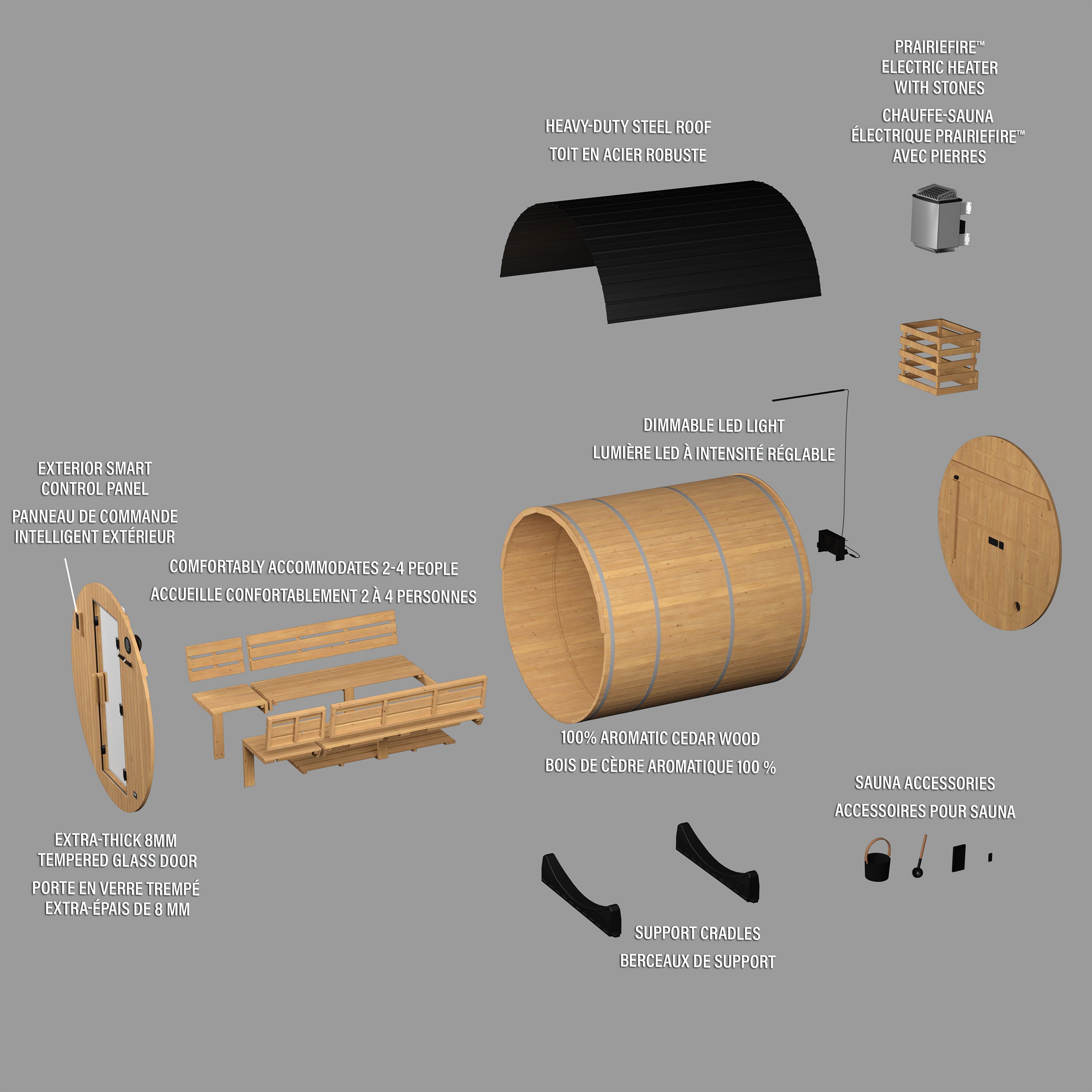 Paxton Outdoor Barrel Sauna with Porch – 2-4 Person