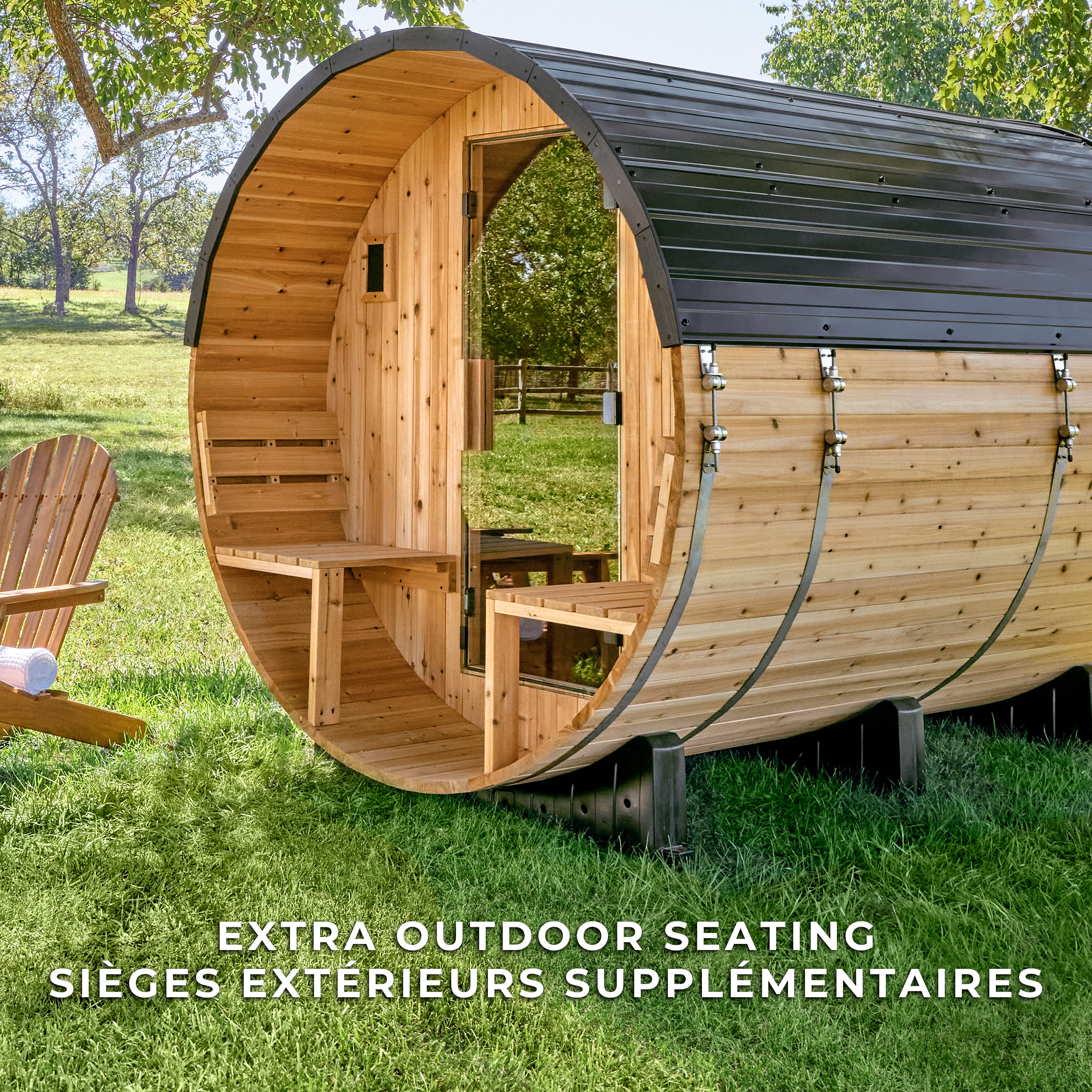 Paxton Outdoor Barrel Sauna with Porch – 4-6 Person