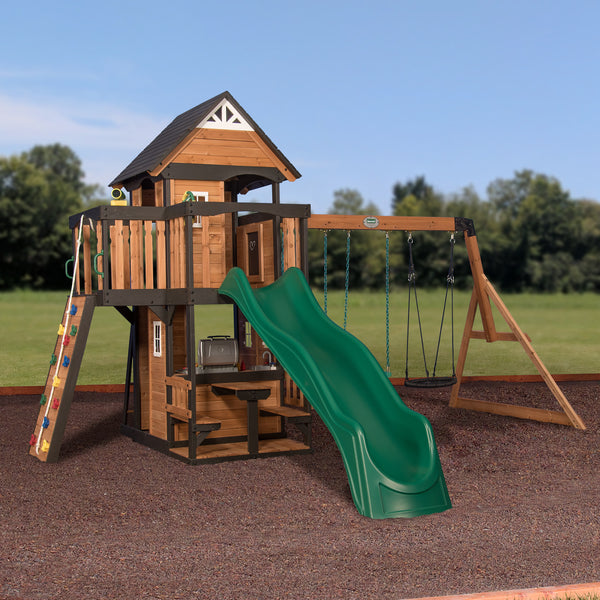 Canyon Creek Swing Set with Green Wave Slide