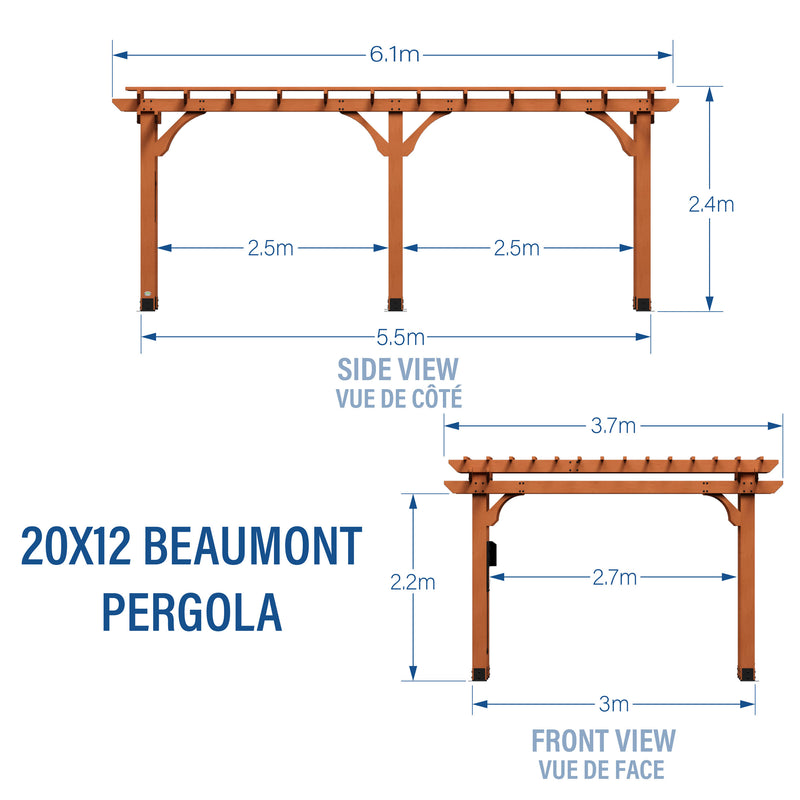6.1m x 3.7m Beaumont Pergola (20ft x 12ft) specifications