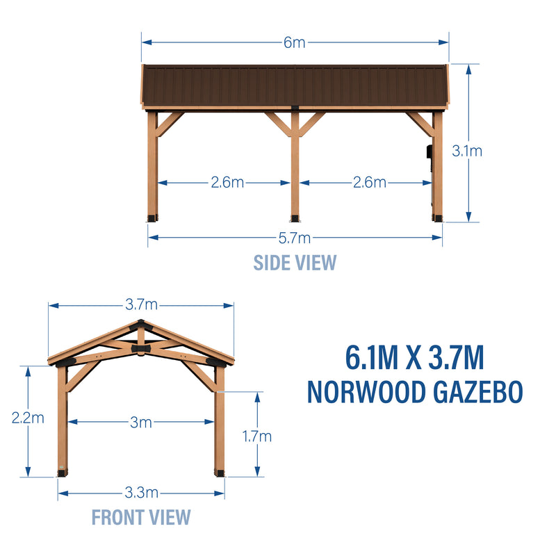 6.1m x 3.7m Norwood Carport/Gazebo specifications