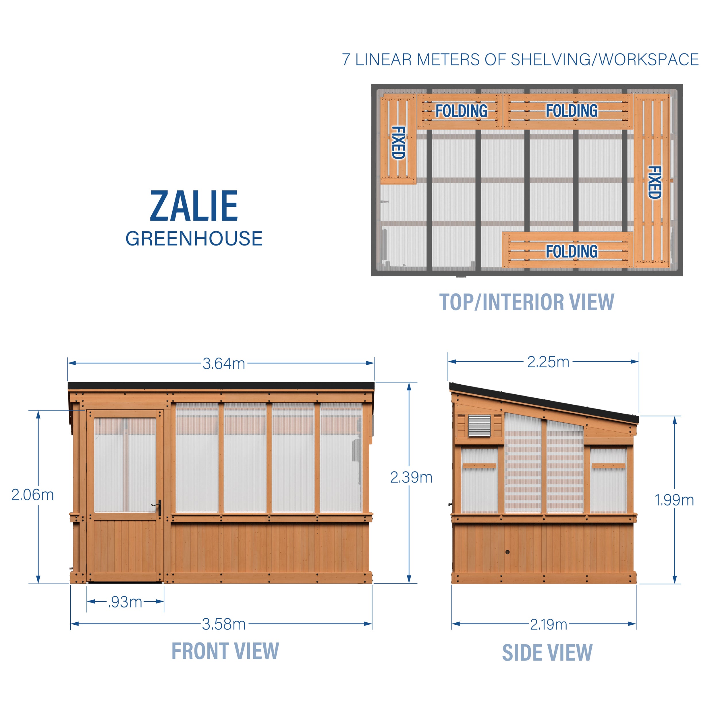 3.7m X 2.1m Zalie Greenhouse metric dimensions
