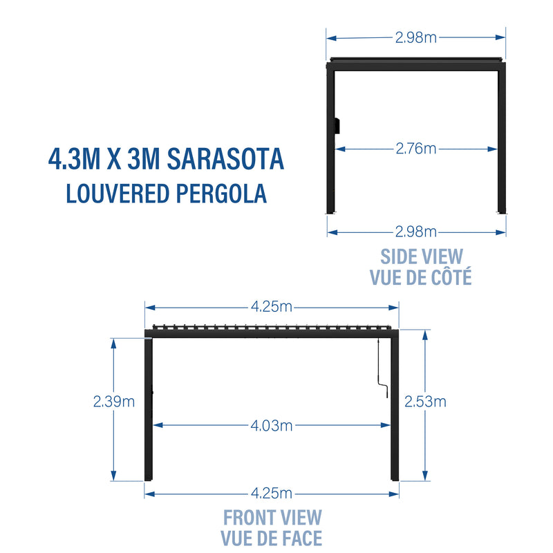 4.3m x 3m Sarasota Steel Louvered Pergola specifications