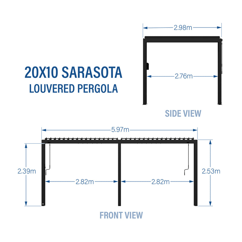 6.1m x 3m Sarasota Steel Louvered Pergola specifications