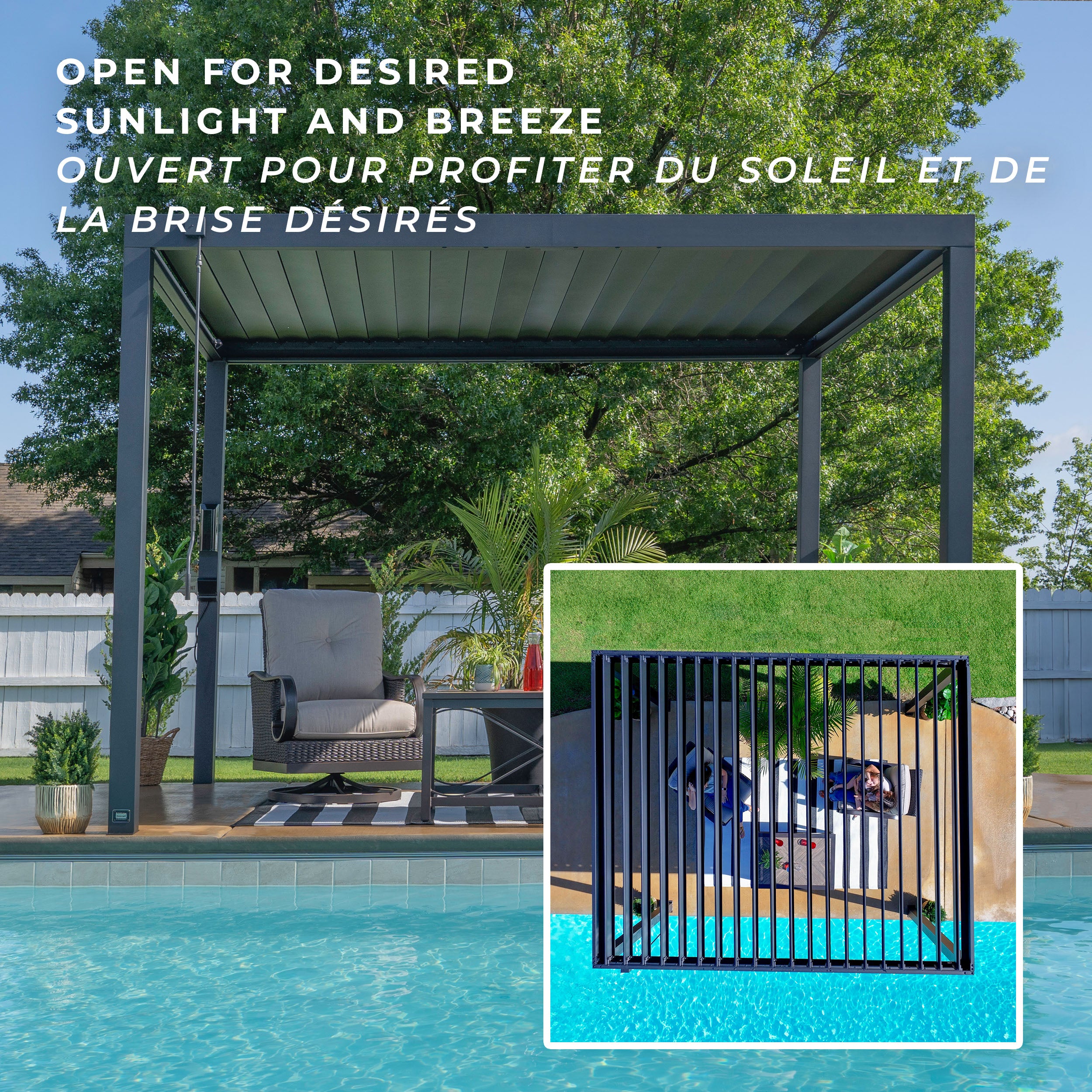 3.7m X 3m Sarasota Steel Louvered Pergola open for desired sunlight and breeze