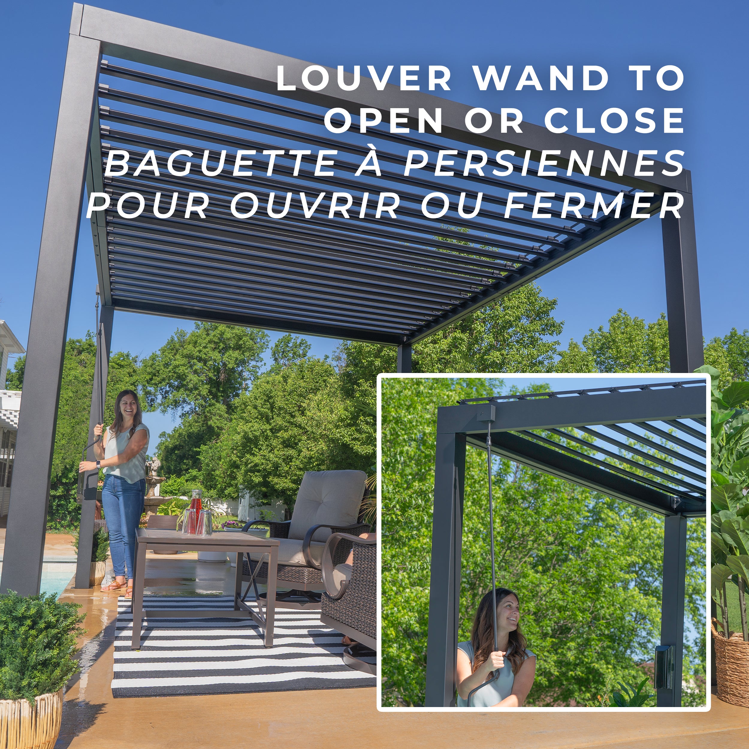 3.7m X 3m Sarasota Steel Louvered Pergola Louver Wand to open or close