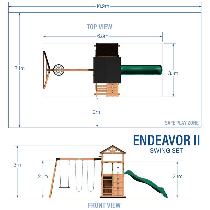 Endeavor II Swing Set With Green Wave Slide specifications