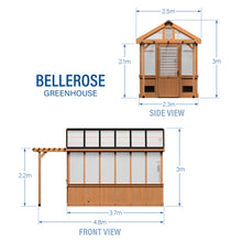 Load image into Gallery viewer, 3.7m X 2.1m Bellerose Greenhouse Metric Dimensions
