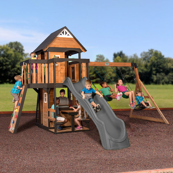 Canyon Creek Swing Set with Gray Wave Slide