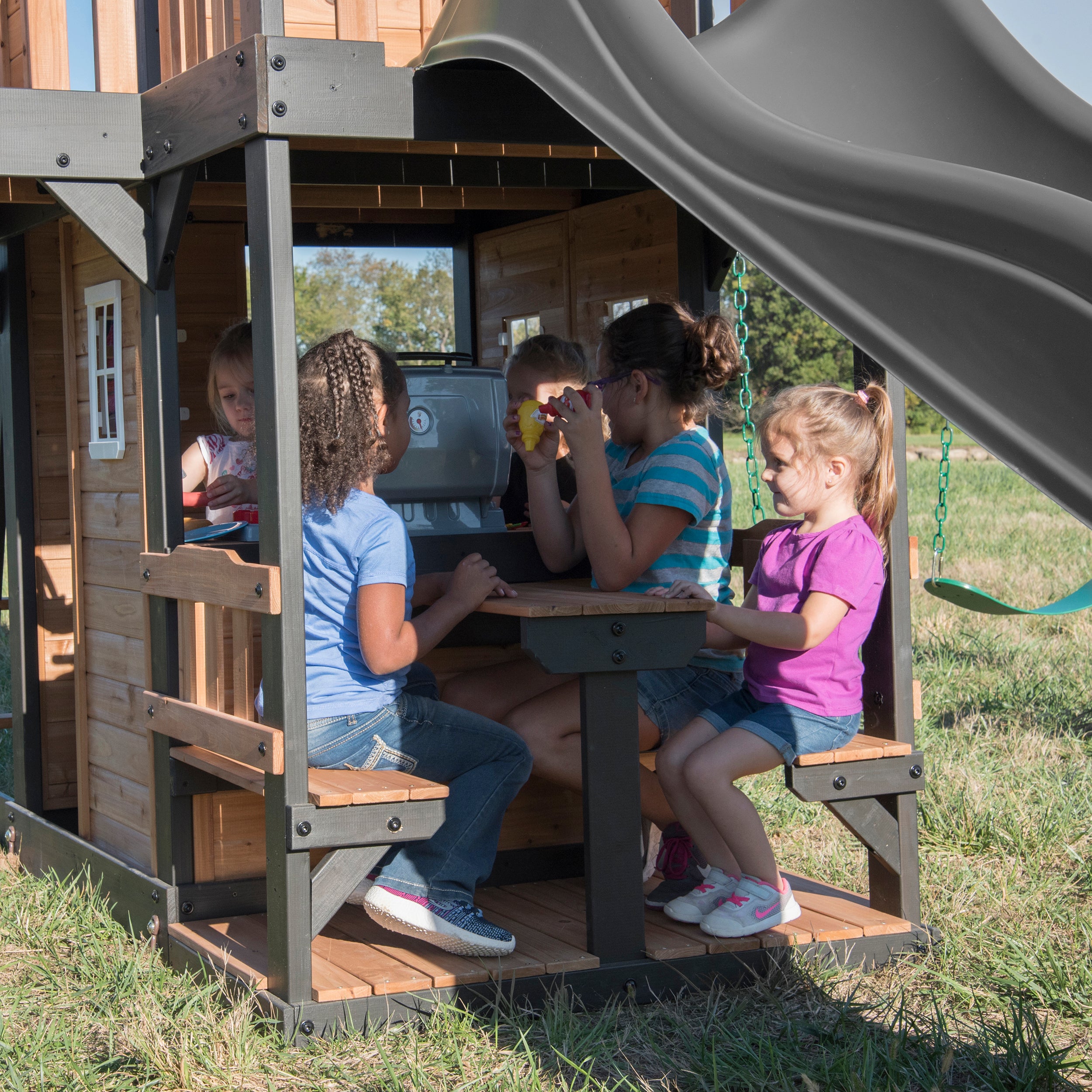 Canyon Creek Swing Set with Gray Wave Slide