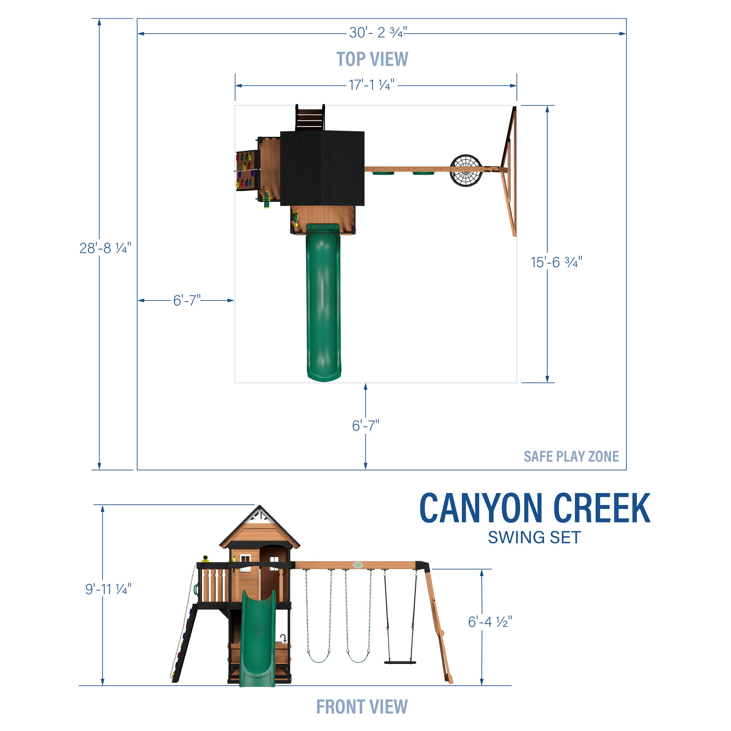 Canyon Creek Swing Set with Green Wave Slide