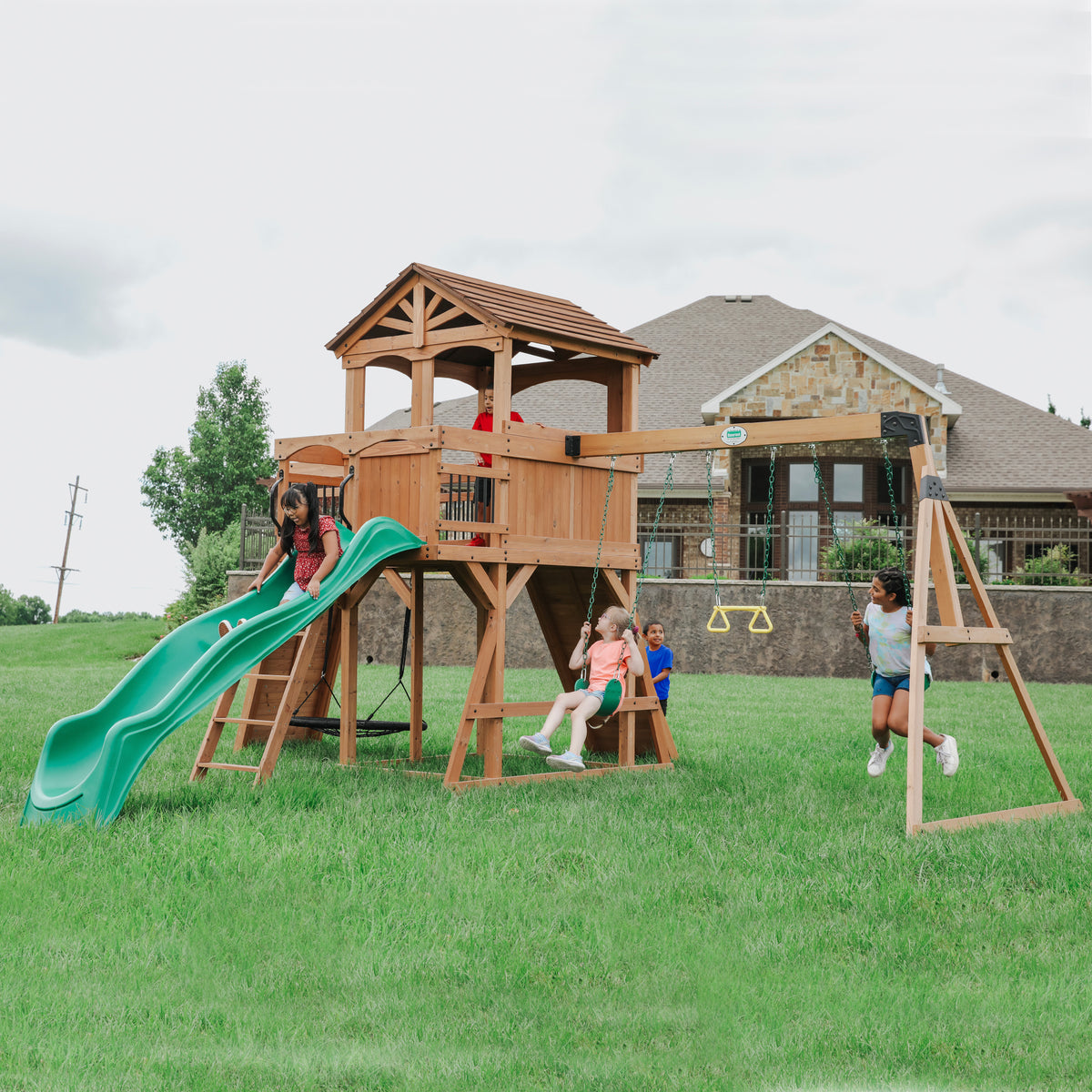 Sterling Point Swing Set with Green Wave Slide
