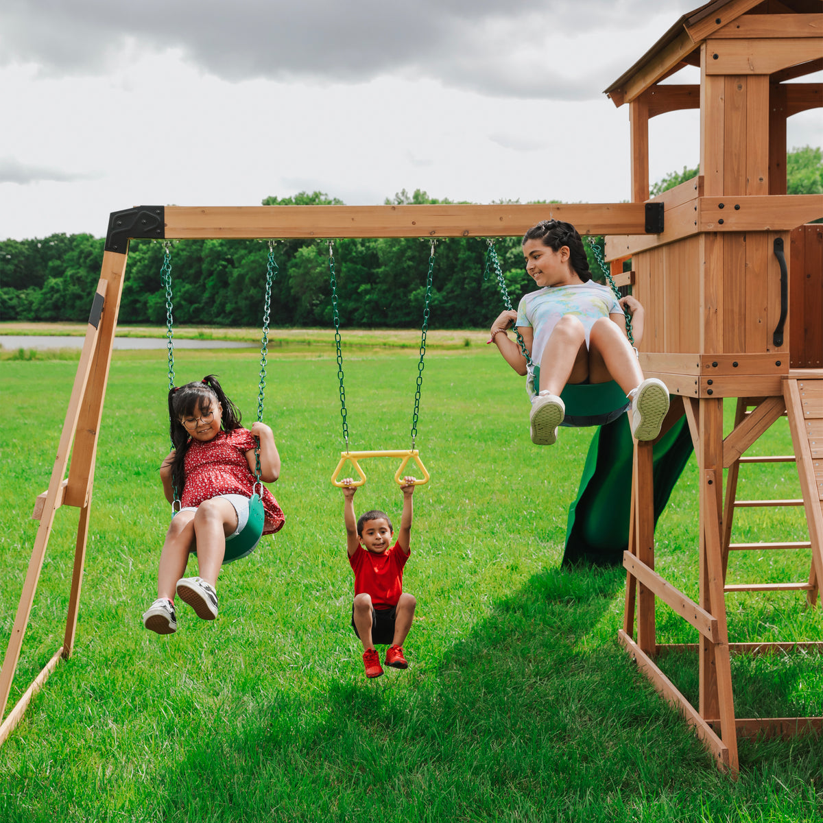 Sterling Point Swing Set with Green Wave Slide