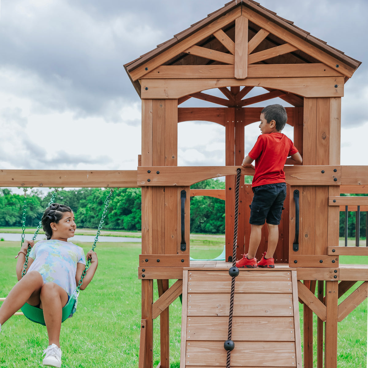 Sterling Point Swing Set with Green Wave Slide