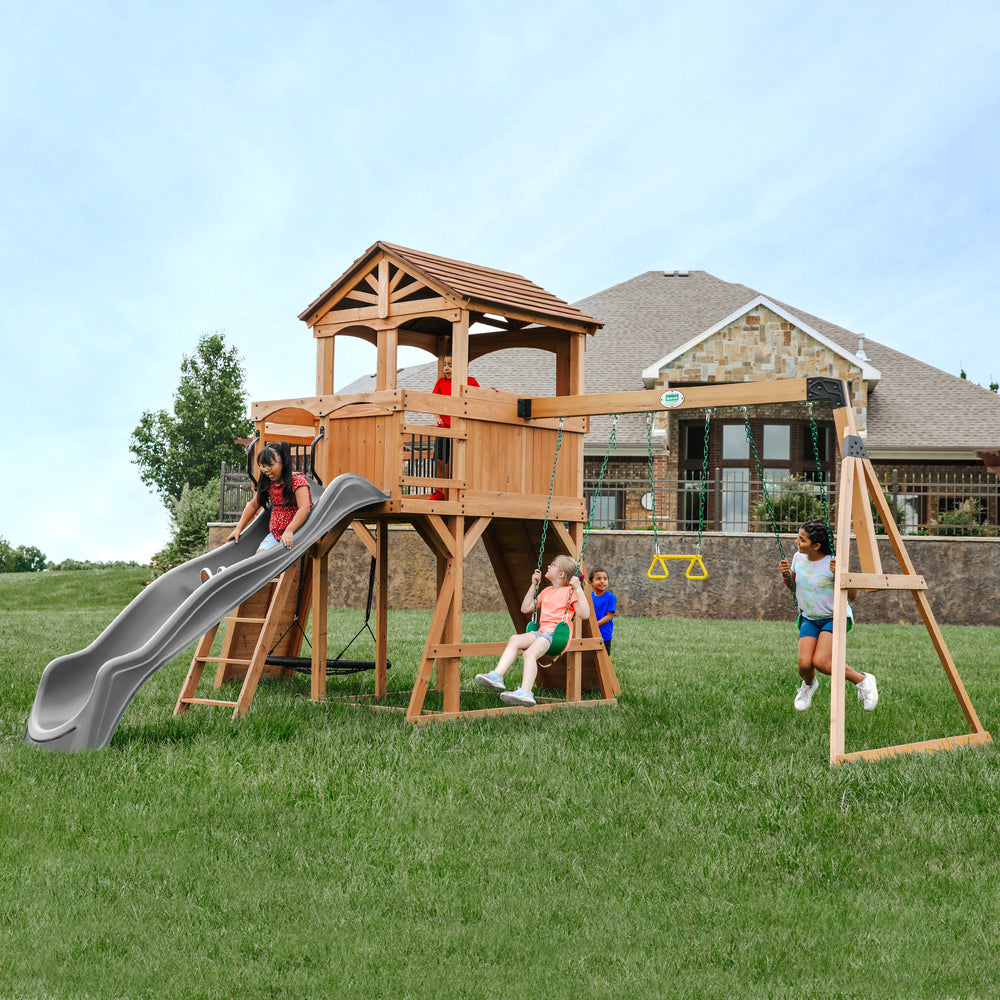 Sterling Point Swing Set with Gray Wave Slide Backyard Discovery Canada