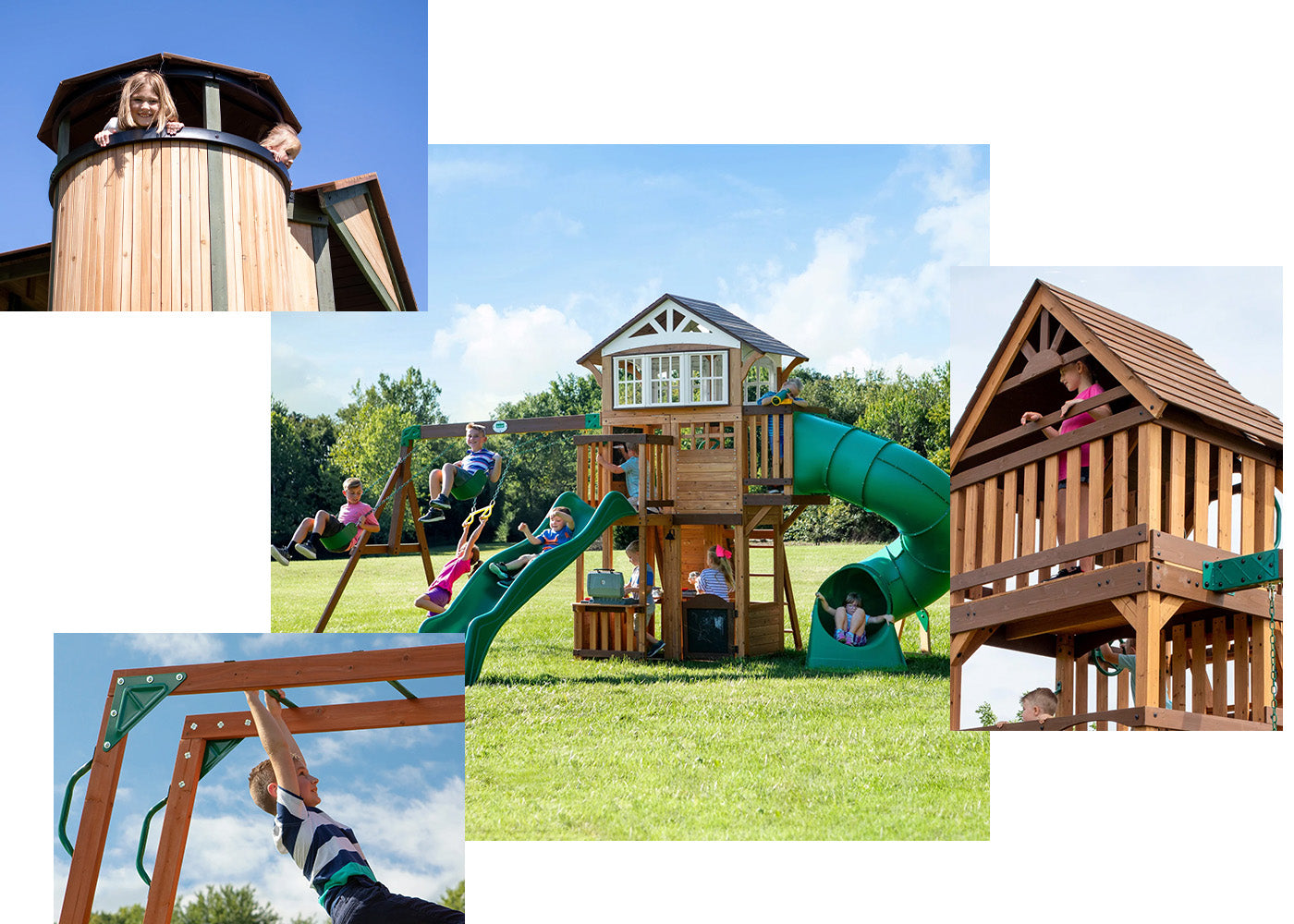 wooden swing set collage