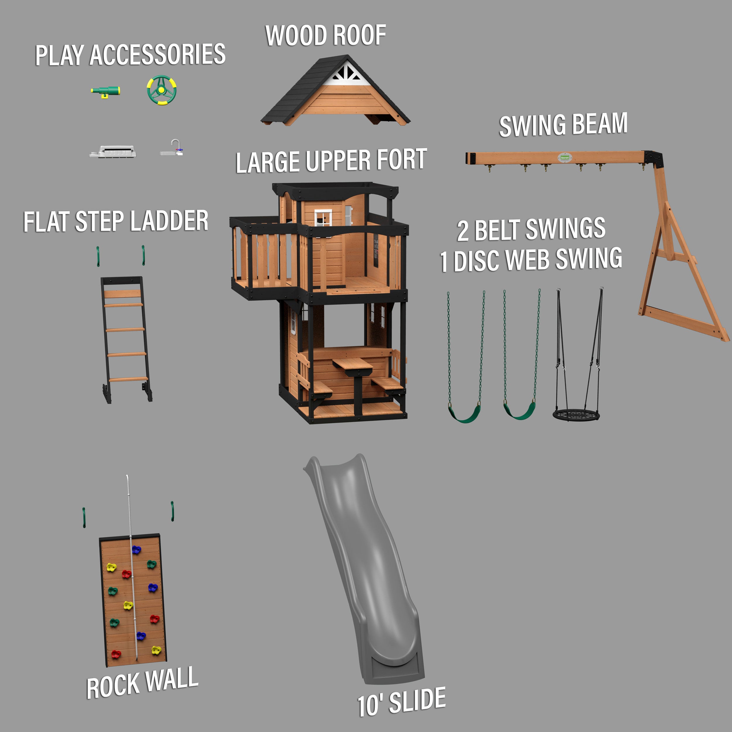 Canyon Creek Swing Set with Gray Wave Slide