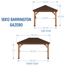 Load image into Gallery viewer, 16x12 Barrington Gazebo Diagram Inches
