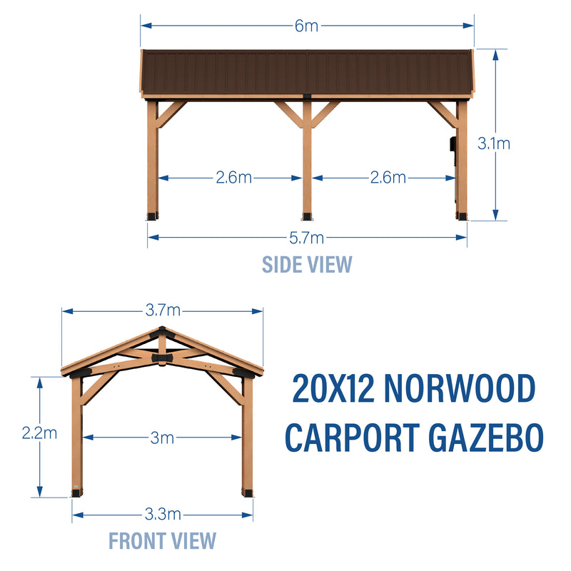 6.1m x 3.7m Norwood Carport/Gazebo (20ft x 12ft) specifications